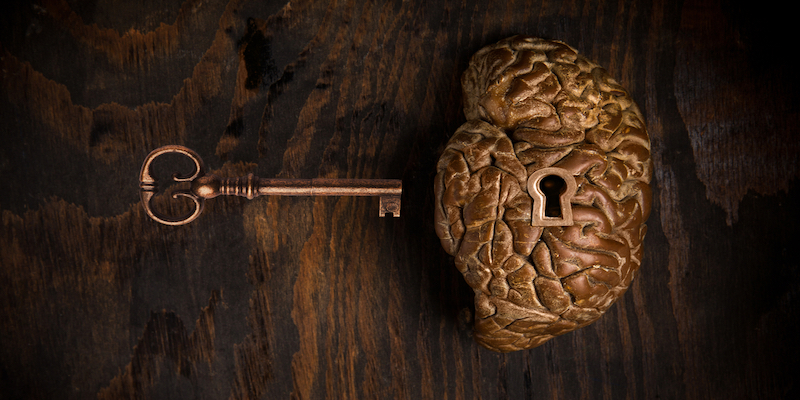 wooden brain model with key
